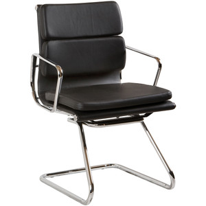 Flash Cantilever Visitor Chair With Arms Black Leather