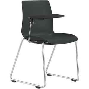 Pod Chair With Right Hand Side Tablet Arm Sled Chrome Base Black Plastic Seat