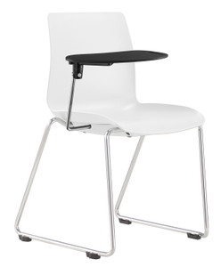Pod Chair With Right Hand Side Tablet Arm Sled Chrome Base White Plastic Seat