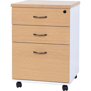 Logan Mobile Pedestal 2 Drawer 1 File 476W x 470D x 676mmH White And Oak