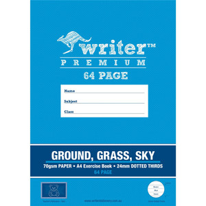 WRITER PREMIUM EXERCISE BOOK A4 24mm Coloured Dotted Thirds Ground/Grass/Sky 64pg