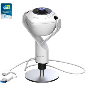 J5create 360 All Around Webcam with Speakerphone, USB-C/USB-A, Remote Control & Built-in Omnidirectional Microphone - Ideal for Conference Calls