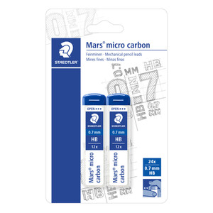 Staedtler 250 Mars Micro Carbon Leads - 0.7mm HB Tube of 12, Card of 2