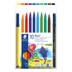 Staedtler 326 Noris Fibre-Tip Pens (Dry Safe Ink) - Wallet of 10 Assorted Colours