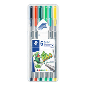 Staedtler 334 Triplus Fineliner - Wallet of 6 Assorted Dino Colours