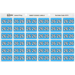 Avery 38 x 25mm Side Tab Labels, Year Code 26, Light Blue, Pack of 180