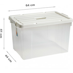 Storage Box 90L (64 x 44 x 41cm) with White Clip Lid, Each