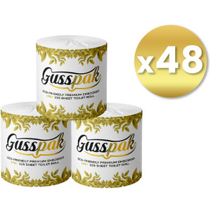 Gusspak 3 Ply 225 Sheet Individually Wrapped Toilet Paper Roll Eco Friendly FSC Certified Premium Embossed Box of 48