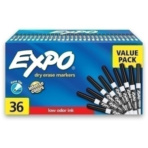 Expo Dry Erase Whiteboard Marker 1.4mm Fine Bullet Black, Box of 36