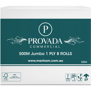 Commercial 500M Jumbo Roll 1ply 8 rolls Polly Bag