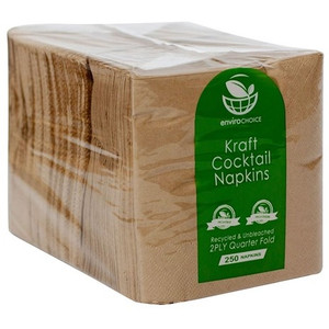 2 Ply Quarter Fold Kraft Cocktail Napkins, Carton of 2000