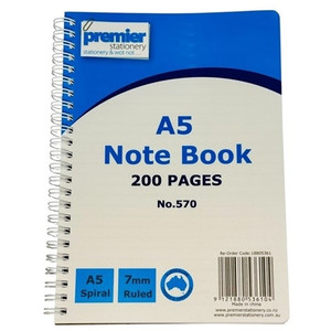 PREMIER A5 SIDE SPIRAL NOTEBOOK 200 PAGES - Pack of 5