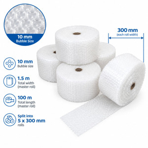 BUBBLE WRAP 10mm x 1.5mtr x 100mtr - Split in 5 x 300mm