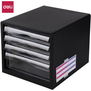 Deli FILING DRAWERS 4 Clear Drawers Black Shell