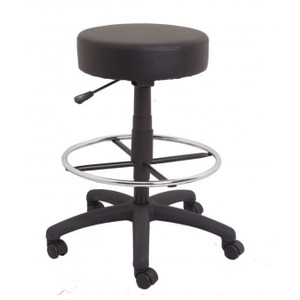 DS COUNTER STOOL WITH DRAFTING RING BLACKPU LEATHER -Height range 650 – 870mm, with a 400mm round seat. 120KG Weight Rating