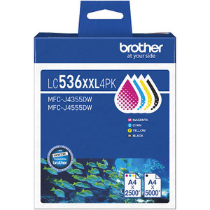 Brother LC-536XXL$PK Original Cyan, Magenta Yellow and Black Ink Cartridge 2.5K/5K Yield Suits MFC-J4355DW/ J4555DW/ J6560DW/ J6975DW/ J5110DW, Value Pack of 4 (CMYB)