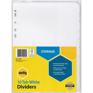 MARBIG MANILLA DIVIDERS A4 10 Tab White Includes 10 Tabs