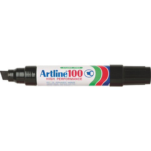 ARTLINE 100 PERMANENT MARKERS Large Chisel Black Bx6