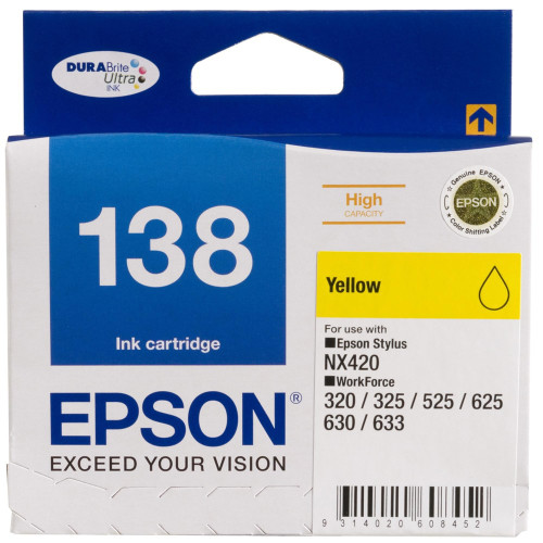 EPSON NO 138 YELLOW INK CARTRIDGE Suits NX420/WF320/325/525/625/630/633