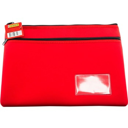 PENCIL CASE NEOPRENE - 35.5CM X 26CM - 2 ZIP WITH NAME CARD INSERT - RED