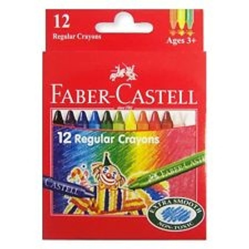 FABER-CASTELL REGULAR WAX CRAYONS 12 Assorted Colours