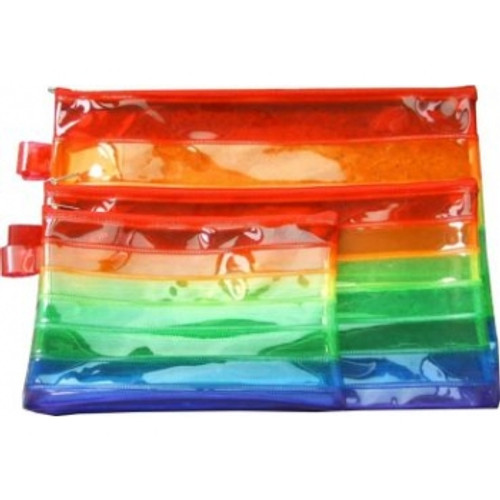 RAINBOW COLOURED TINTED PVC PENCIL CASE Welded Bands 35 x 26cm