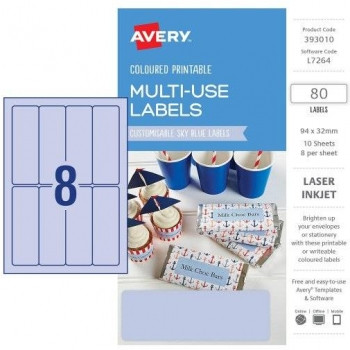 L7264 Sky Blue Label 8UP 32x94mm A5 80 Labels / 10 Sheets