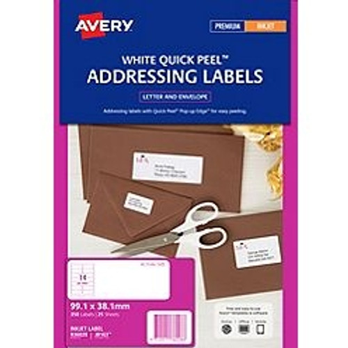 AVERY L8163-25 MAILING LABELS Inkjet 14/Sht 99.1 x 38.1 Adress, Pk350 936078