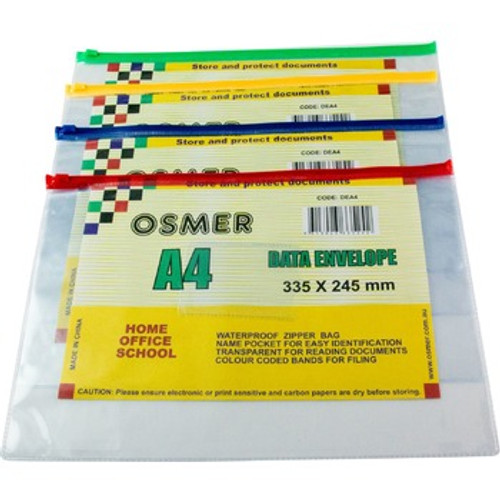 A4 - 335 X 245mm DATA ENVELOPE - 4 COLOUR SLIDE (Pack of 12)