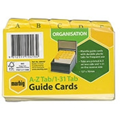 MARBIG GUIDE CARD A-Z/1-31 TAB MANILLA 5X3