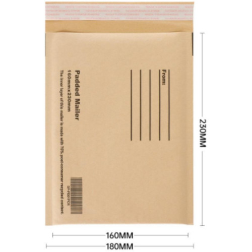 Paper Bubble Padded Bags 160 X 230 X 50mm Flap Brown (PB01PCR) JL1 Equivalent, Box of 200