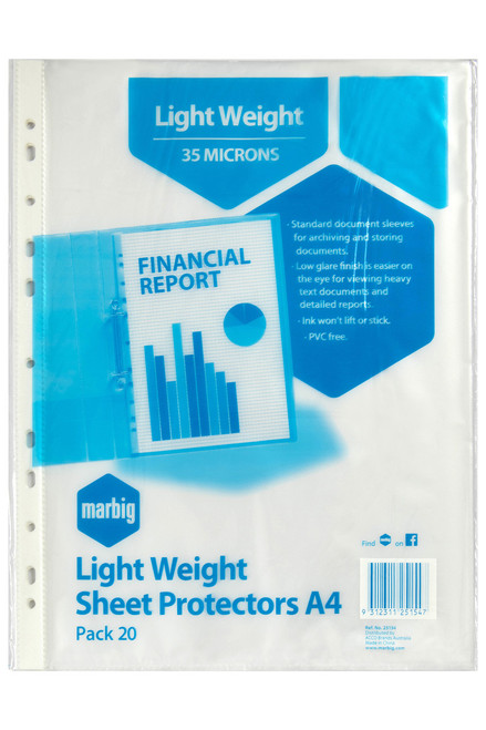 MARBIG COPYSAFE SHEET PROTECTR Economy A4 Low Glare Pk20