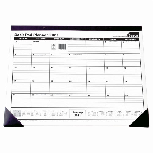 SASCO DESK PAD YEAR PLANNER 555x430 Black/White (2026 - While Stocks Last)