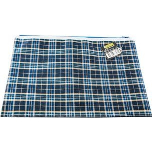 BLUE TARTAN POLYESTER PENCIL CASE Reinforced ends 1 Zip 37.5 x 26cm