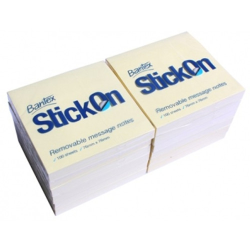 BANTEX STICKON NOTES 76x76mm 100 Sheets Yellow Pk12