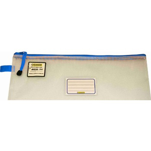 PENCIL CASE CLEAR MESH CASE PVC - BLUE ZIP - 34CM X 17CM