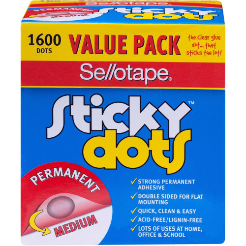 SELLOTAPE STICKY DOTS PKT 1600 Permanent Adhesive Dots Clear
