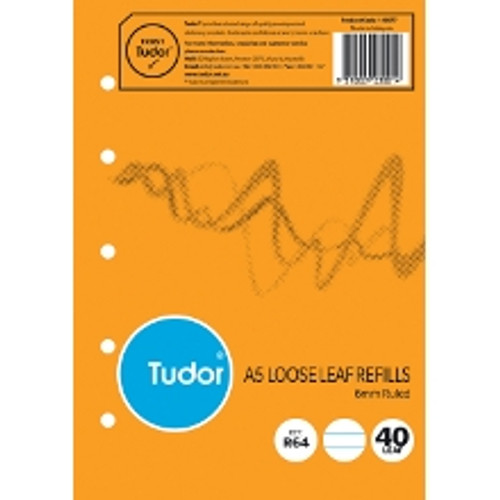 TUDOR LOOSE LEAF REFILLS R64 A5 210x148mm, 40 Leaf, 6mm Ruled 197758