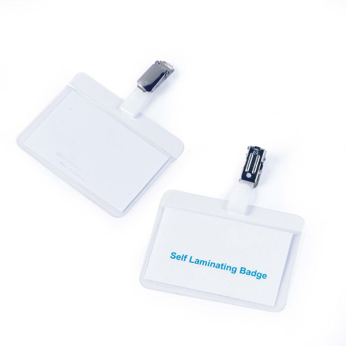 DURABLE NAME BADGE SELF LAMINATING WITH ROTATING CLIP CLEAR RETAIL PACK