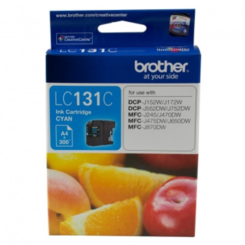 BROTHER LC-131 ORIGINAL CYAN INK CARTRIDGE 300PG Suits DCPJ152W / 172W / 552DW / 752DW MFCJ245 / J470DW / J475DW / J650DW / J870DW