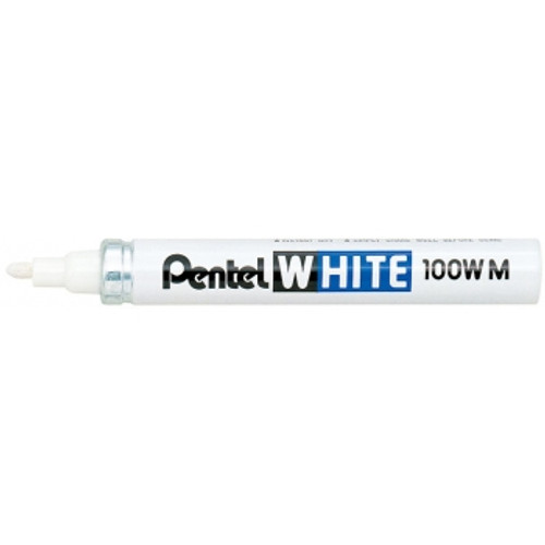 Pentel X100W White Permanent Marker Medium Bullet Point White, Box of 12