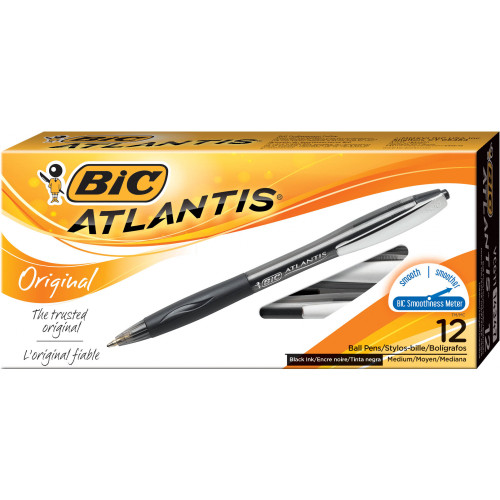 BIC ATLANTIS BALLPOINT PEN Retractable Black Bx12 99361861 / 9961681/ 954016