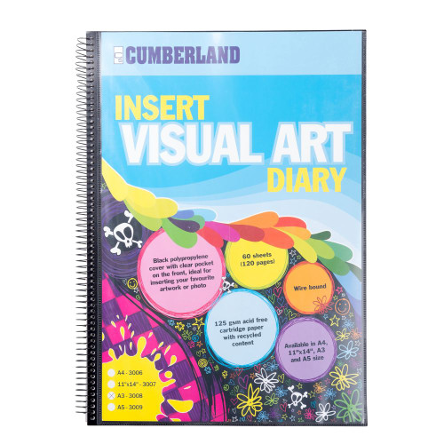 VISUAL ART DIARY WITH INSERT COVER SINGLE SPIRAL A3 BLACK *** While Stocks Last ***