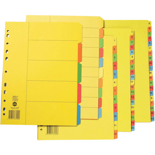 MARBIG BRIGHT MANILLA DIVIDERS 10 TAB A4 MULTI-COLOURED