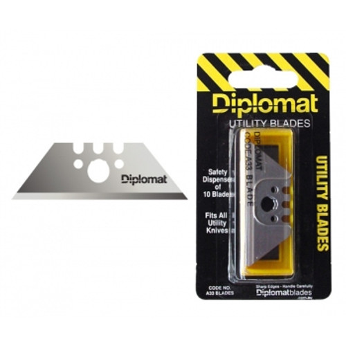 DIPLOMAT SAFETY DISPENSER BLADES For Diplomat A27/A33/A38 Safety Knives, and all utility knives Pk10