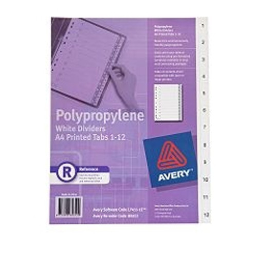 AVERY DIVIDERS WHITE PVC Jan-Dec