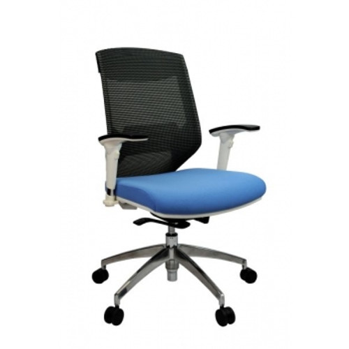 VOGUE OFFICE CHAIR Black Mesh Back With Aluminum Base, Blue Fabric & White frame