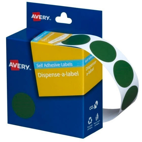 AVERY DISPENSER LABELS Circles DMC24G 24mm Green, Pk500