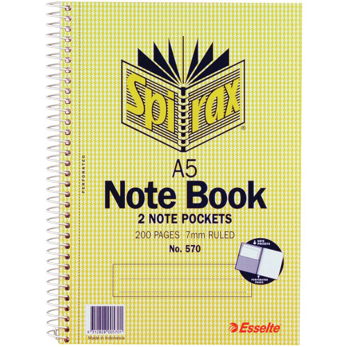 SPIRAX NOTEBOOKS SP 570 210x148mm A5, 200pg, Side Bound With 2 Note Pockets