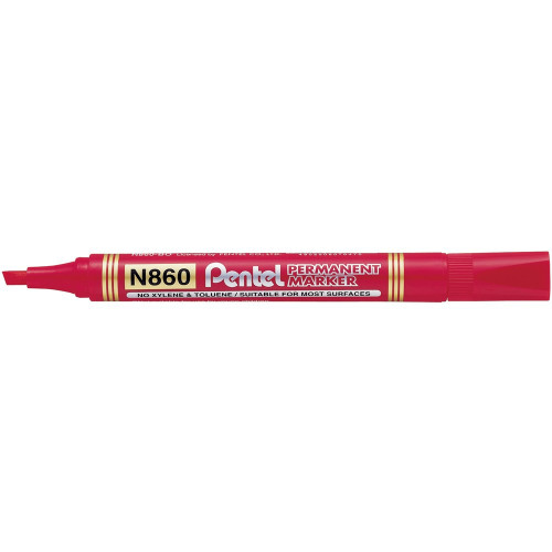PENTEL PERMANENT MARKERS N860 Red 3.9-5.5mm chisel point Bx12
